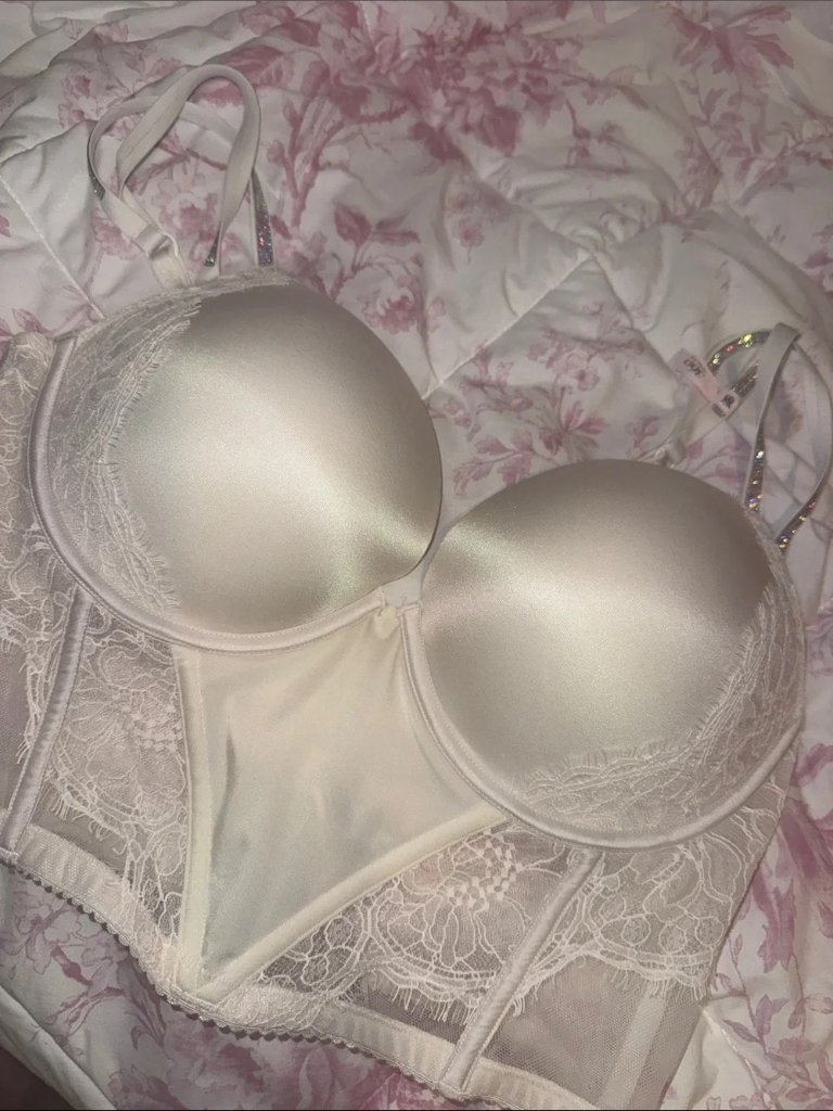 Nwt Victoria’s Secret White Holographic Rhinestone Strap Lace Corset 36d